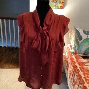 Rust LOFT Flutter Ruffle Blouse - L